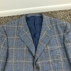 Sartoria Partenopea Sport Coat Wool Prince of Wales Check Blue Gray 44R